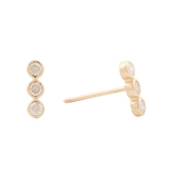 WHITE LOTUS Gold/Diamond 14kt Gold Diamond Bar Stud Earrings - Picture 1 of 3